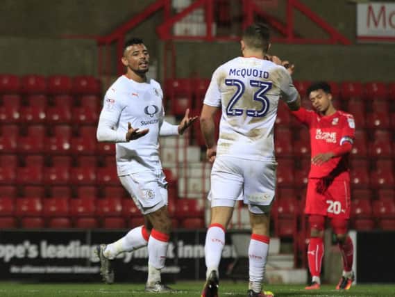 Isaac Vassell celebrates a goal against Swindon in last year's Checkatrade Trophy competition