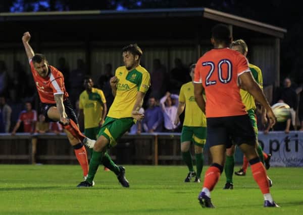 James Collins scores against Hitchin on Tuesday night