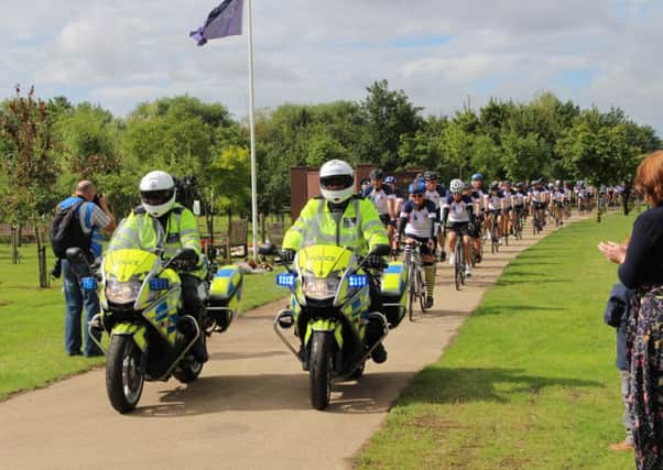 The cyclists finished their ride at the National Memorial Arboretum where a service was held to commemorate fallen officers.