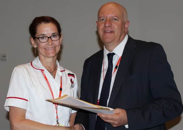 Midwifery student Justine McNulty with Vice Chancellor, Bill Rammell