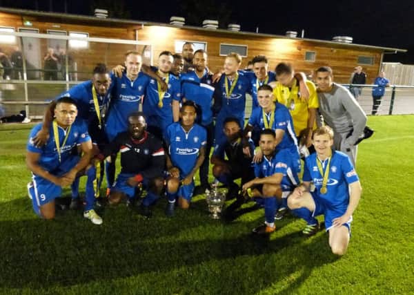 AFC Dunstable celebrate winning the Beds Premier Cup