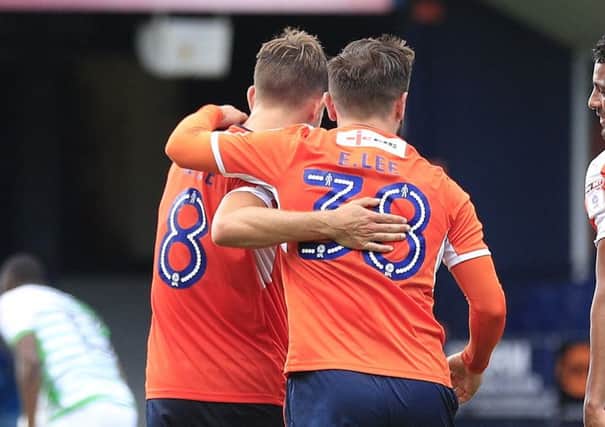 Olly Lee and Elliot Lee celebrate a goal for Luton