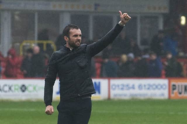 Hatters boss Nathan Jones thanks Town's fans at the final whistle