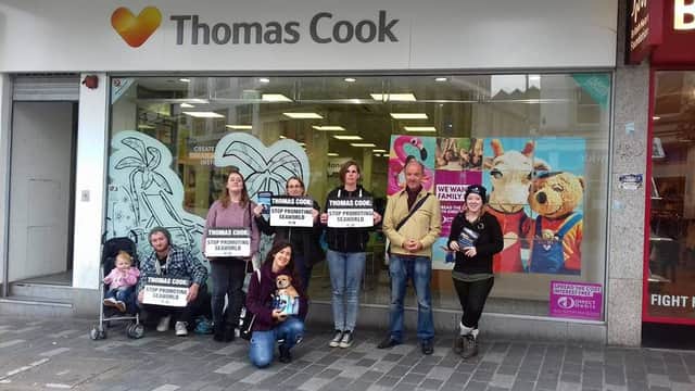 Protesters outside Thomas Cook.